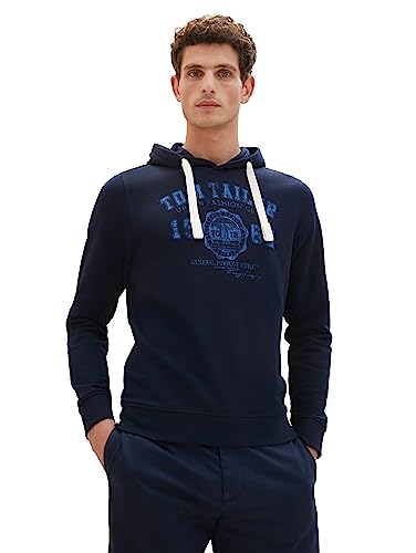 TOM TAILOR Herren 1039896 Basic Hoodie mit Logo-Print, 10302-Dark Blue, XL von TOM TAILOR