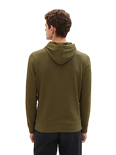 TOM TAILOR Herren 1039896 Basic Hoodie mit Logo-Print, 13050-Olive Night Green, S von TOM TAILOR