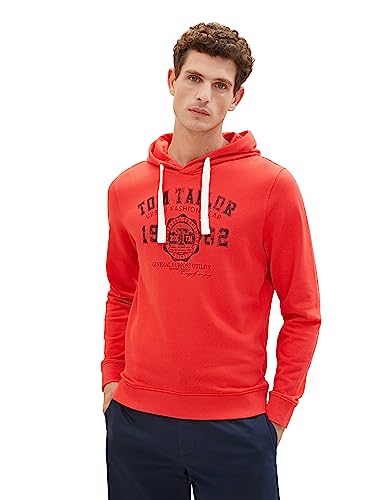 TOM TAILOR Herren 1039896 Basic Hoodie mit Logo-Print, 15220-Powerful Red, M von TOM TAILOR