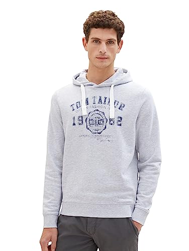 TOM TAILOR Herren 1039896 Basic Hoodie mit Logo-Print, 15398-Light Stone Grey Melange, S von TOM TAILOR