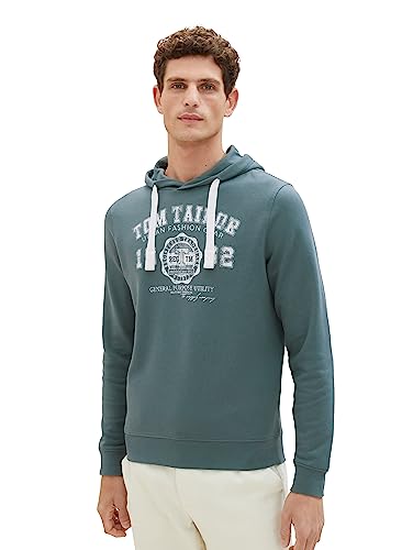 TOM TAILOR Herren 1039896 Basic Hoodie mit Logo-Print, 19643-green dust, M von TOM TAILOR