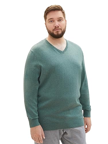 TOM TAILOR Herren 1039938 Basic Strickpullover mit V-Ausschnitt, 32619-green dust Melange, 3XL von TOM TAILOR