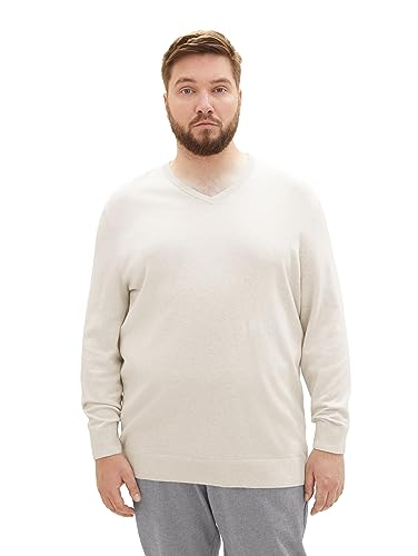 TOM TAILOR Herren 1039938 Basic Strickpullover mit V-Ausschnitt, 32715-vintage beige Grey Melange, 5XL von TOM TAILOR