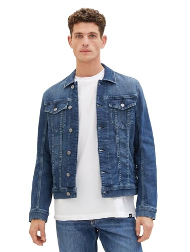 TOM TAILOR Herren Jeansjacke mit Brusttaschen, Used Mid Stone Blue Denim, L von TOM TAILOR