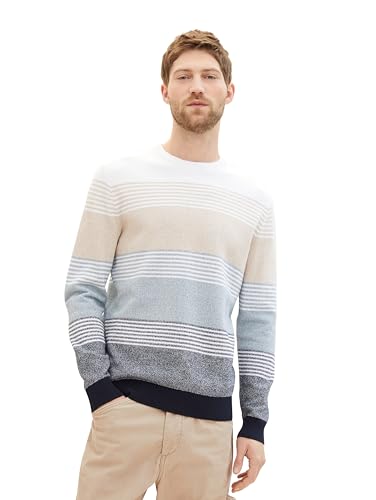 TOM TAILOR Herren Strickpullover mit Farbverlauf, 35030 - Beige White Stripe Design, XXL von TOM TAILOR