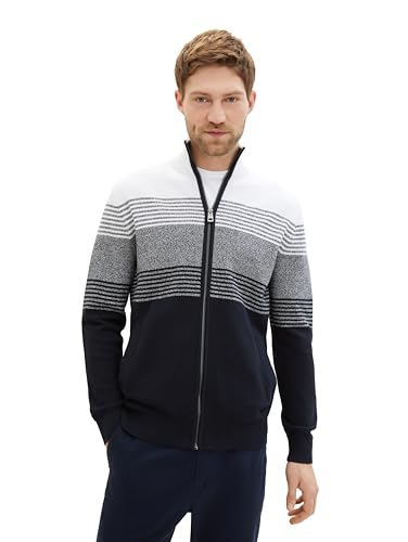 TOM TAILOR Herren Strickjacke mit Farbverlauf, 35032 - Navy White Stripe Design, L von TOM TAILOR