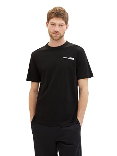 TOM TAILOR Herren Basic T-Shirt mit kleinem Logo-Print, 29999 - Black, L von TOM TAILOR