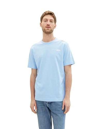 TOM TAILOR Herren Basic T-Shirt mit kleinem Logo-Print, 32245 - Washed Out Middle Blue, XL von TOM TAILOR