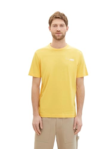 TOM TAILOR Herren Basic T-Shirt mit kleinem Logo-Print, 34663 - Sunny Yellow, L von TOM TAILOR