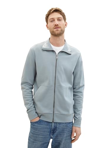 TOM TAILOR Herren Sweatjacke mit Stehkragen, 27475 - Grey Mint, L von TOM TAILOR