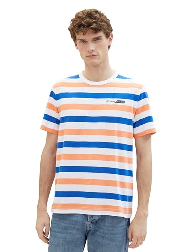 TOM TAILOR Herren Basic Crew-neck T-Shirt mit Streifen, 35029 - Fruity Melon Blue Stripe, XXXL von TOM TAILOR