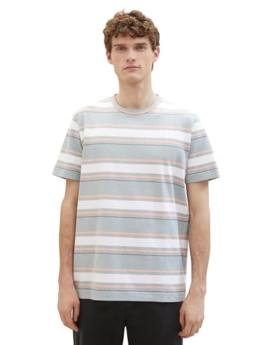 TOM TAILOR Herren T-Shirt mit Streifen aus Piqué, 35041 - Mint Grey Multi Stripe, XL von TOM TAILOR