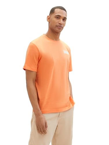TOM TAILOR Herren Basic Crew-neck T-Shirt mit Struktur, 35115 - Fruity Orange White Injected, L von TOM TAILOR