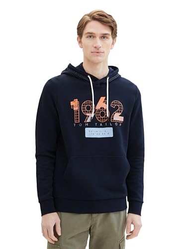 TOM TAILOR Herren Hoodie Sweatshirt mit Print aus Baumwolle, 10668 - Sky Captain Blue, L von TOM TAILOR