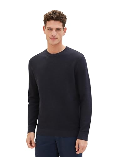 TOM TAILOR Herren Crewneck Strickpullover aus Baumwolle, Knitted Navy Melange, L von TOM TAILOR