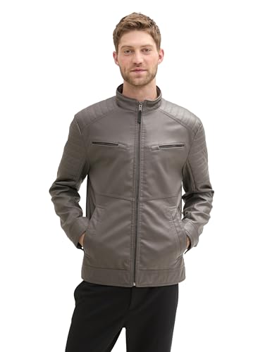 TOM TAILOR Herren 1041325 Fake-Lederjacke im Biker-Style, 11381-Beluga Grey, L von TOM TAILOR