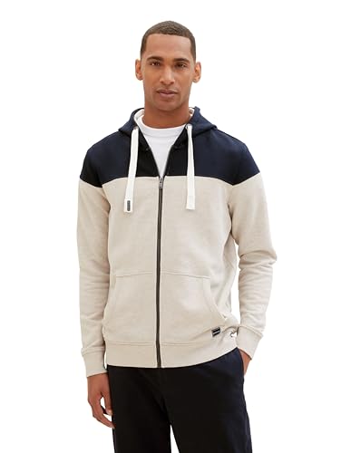 TOM TAILOR Herren Colourblock Hoodie Sweatjacke, 27679 - Cosy Soft Beige Melange, M von TOM TAILOR