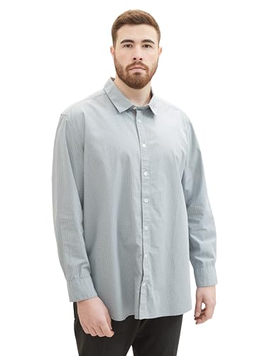 TOM TAILOR Herren Plussize Regular Fit Chambray Hemd aus Baumwolle, 34644 - Grey Mint Small Check, 4XL von TOM TAILOR