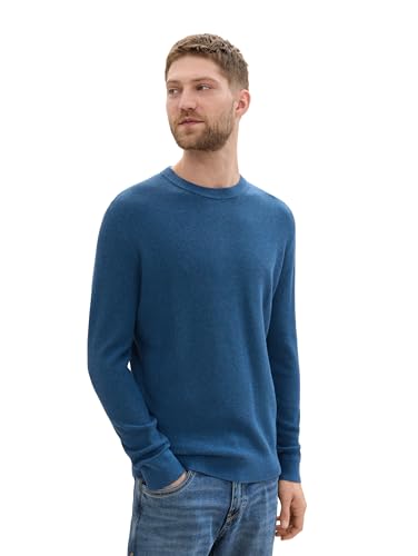 TOM TAILOR Herren 1042453 Basic Strick-Pullover aus Baumwolle, 36295-Dark Teal Melange, Small von TOM TAILOR