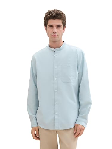 TOM TAILOR Herren 1042644 Regular Fit Hemd mit Stehkragen, 35994-Dusty Mint Blue Structure, Large von TOM TAILOR