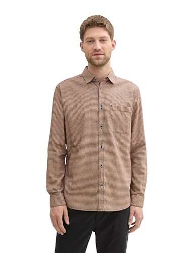 TOM TAILOR Herren 1042648 Regular Fit Hemd mit Hahnentrittmuster, 36017-Navy Orange Checked Structure, XXL von TOM TAILOR