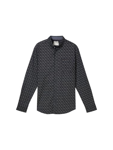 TOM TAILOR Herren 1042667 Regular Fit Hemd mit Alloverprint, 36037-Navy Triangle Design, XL von TOM TAILOR