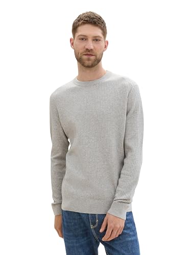 TOM TAILOR Herren 1043192 Basic Strickpullover mit Struktur, 12035-Grey Heather Melange, Large von TOM TAILOR