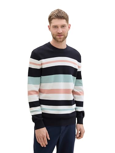 TOM TAILOR Herren 1043234 Strickpullover mit Streifen aus Baumwolle, 36222-Navy Rose Multi Color Stripe, XX-Large von TOM TAILOR