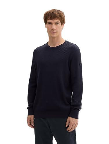 TOM TAILOR Herren 1043235 Basic Pullover mit Rundhalsausschnitt, 13160-Knitted Navy Melange, Large von TOM TAILOR
