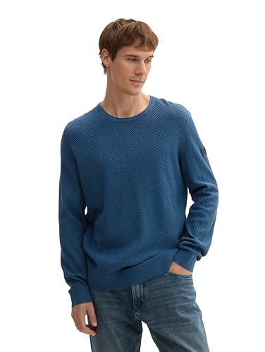 TOM TAILOR Herren 1043235 Basic Pullover mit Rundhalsausschnitt, 36295-Dark Teal Melange, Large von TOM TAILOR