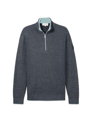 TOM TAILOR Herren 1043244 Basic Pullover mit Troyer-Kragen, 36089-Navy Blue Multicolor, XX-Large von TOM TAILOR