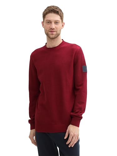 TOM TAILOR Herren 1043258 Basic Strickpullover mit Rundhalsausschnitt, 36124-Burgundy Red Twotone, Medium von TOM TAILOR
