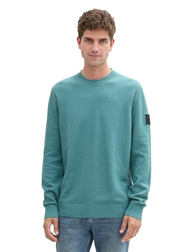 TOM TAILOR Herren 1043258 Basic Strickpullover mit Rundhalsausschnitt, 36452-Tropical Teal Twotone, Large von TOM TAILOR