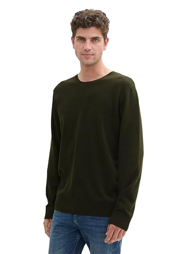 TOM TAILOR Herren 1043259 Basic Strickpullover mit Rundhalsausschnitt, 11172-Dark Rosin Green, Large von TOM TAILOR