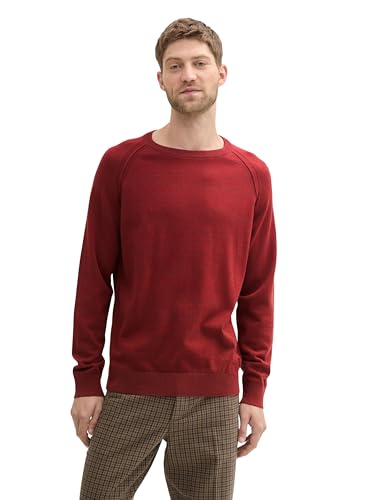 TOM TAILOR Herren 1043264 Basic Strickpullover mit Rundhalsausschnitt, 36141-Burgundy Red Twotone, Large von TOM TAILOR