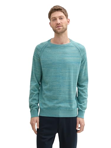 TOM TAILOR Herren 1043264 Basic Strickpullover mit Rundhalsausschnitt, 36143-Tropical Teal Twotone, Large von TOM TAILOR