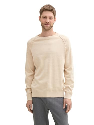 TOM TAILOR Herren 1043264 Basic Strickpullover mit Rundhalsausschnitt, 36144-Light Sand Twotone, XL von TOM TAILOR