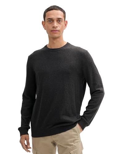 TOM TAILOR Herren 1043266 Basic Strickpullover mit Kaschmir, 10617-Black Grey Melange, Medium von TOM TAILOR