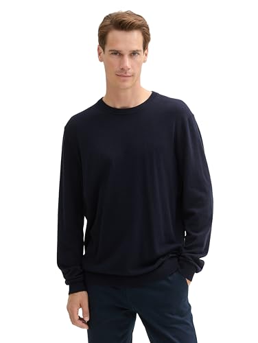 TOM TAILOR Herren 1043266 Basic Strickpullover mit Kaschmir, 13160-Knitted Navy Melange, XX-Large von TOM TAILOR