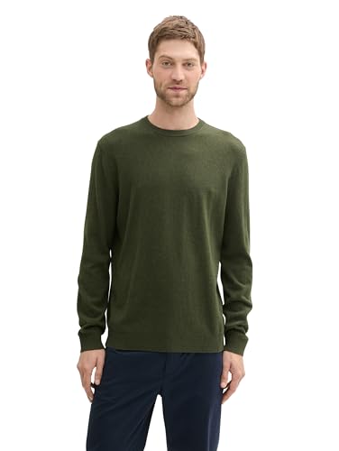 TOM TAILOR Herren 1043266 Basic Strickpullover mit Kaschmir, 36230-Rosin Green Melange, XXXL von TOM TAILOR