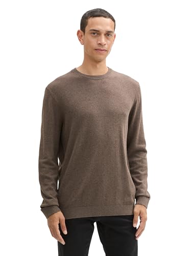 TOM TAILOR Herren 1043266 Basic Strickpullover mit Kaschmir, 36303-Wood Brown Melange, Small von TOM TAILOR