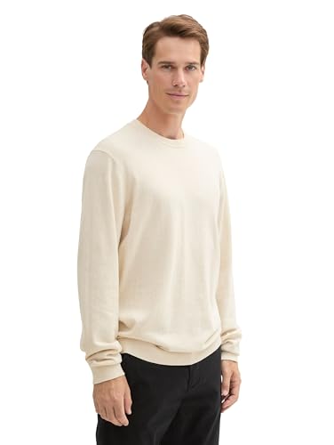 TOM TAILOR Herren 1043266 Basic Strickpullover mit Kaschmir, 36305-Sand White Melange, Small von TOM TAILOR