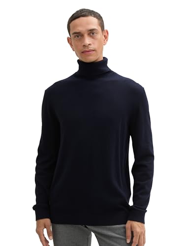 TOM TAILOR Herren 1043267 Basic Rollkragenpullover mit Kaschmir, 13160-Knitted Navy Melange, Medium von TOM TAILOR