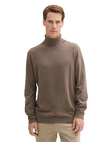 TOM TAILOR Herren 1043267 Basic Rollkragenpullover mit Kaschmir, 36303-Wood Brown Melange, Small von TOM TAILOR