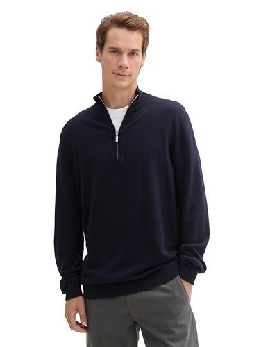 TOM TAILOR Herren 1043268 Basic Troyer-Pullover mit Kaschmir, 13160-Knitted Navy Melange, X-Large von TOM TAILOR