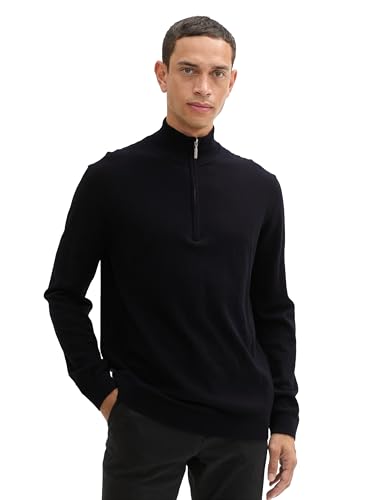 TOM TAILOR Herren 1043268 Basic Troyer-Pullover mit Kaschmir, 29999-Black, Large von TOM TAILOR