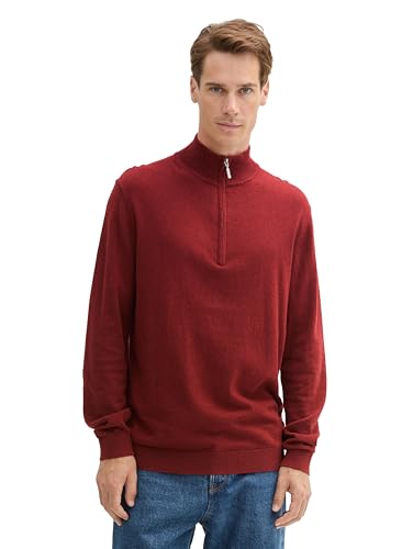 TOM TAILOR Herren 1043268 Basic Troyer-Pullover mit Kaschmir, 35676-Burgundy Dark Red Melange, Large von TOM TAILOR