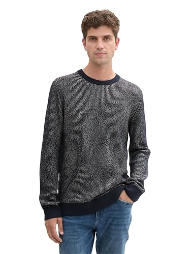 TOM TAILOR Herren 1043270 Basic Strickpullover mit Rundhalsausschnitt, 36162-Navy Teal Red Multicolor, Large von TOM TAILOR