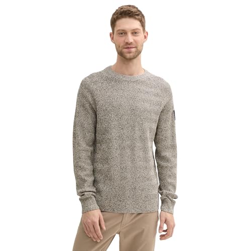 TOM TAILOR Herren 1043273 Basic Strickpullover mit Rundhalsausschnitt, 36164-Sand Taupe Navy Multicolor, XXXL von TOM TAILOR