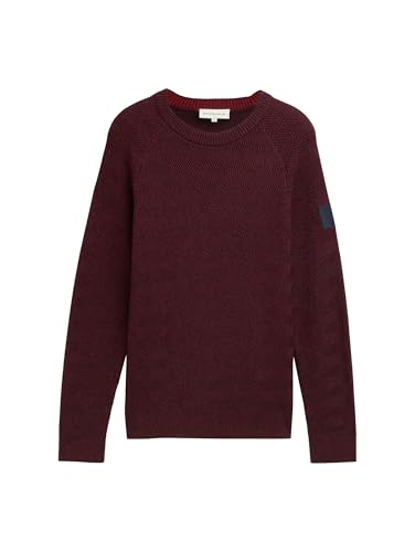 TOM TAILOR Herren 1043273 Basic Strickpullover mit Rundhalsausschnitt, 36165-Burgundy Red Navy Multicolor, Small von TOM TAILOR